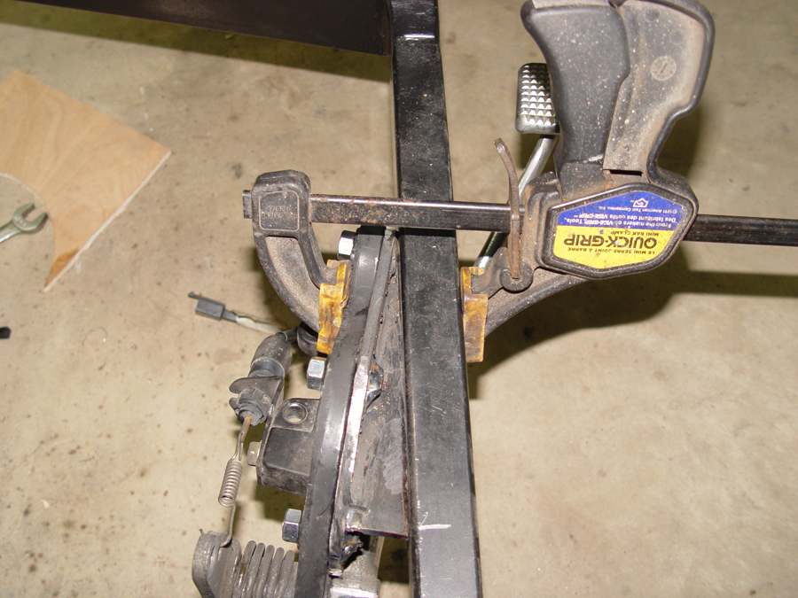Brake pedal bracket clamped for welding to frame